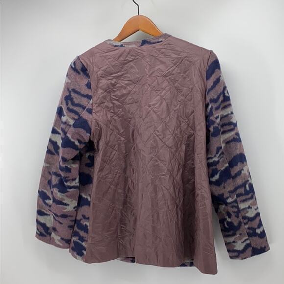 LOGO by Lori Goldstein Mauve Camo Quilted jacket fleece warm size 12 wool blend - Picture 2 of 6